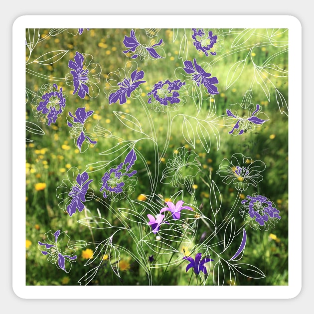 Summer flowers field with bluebells and marigold Sticker by IngaDesign